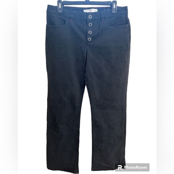 Vintage TOMMY HILFIGER JEANS Y2K Snap Button Fly Bootcut Jeans Black Size 8 - Picture 1 of 11